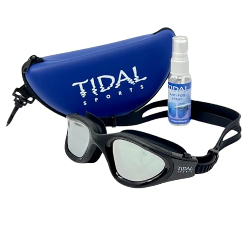Tidal Swim Goggles - Advanced anti-fog technology. Polarized swim goggles with a no-leak design, for swimming pools, lakes, and oceans. For men and women. (Black)