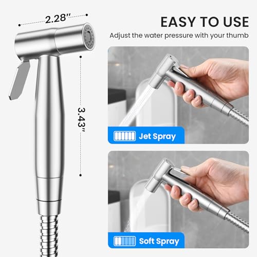 Arofa Handheld Toilet Bidet Sprayer for Toilet-Adjustable Water Pressure Control with Bidet Hose for Feminine Wash, Stainless Steel Brushed Nickel Bidet Faucet Cloth Diaper for Baby Wash