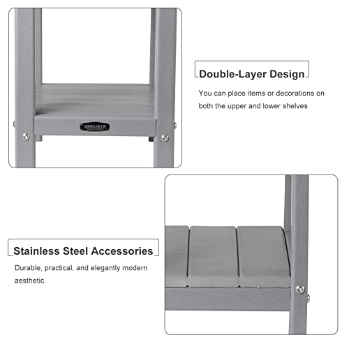Rxoliotn Outdoor Morden Side Table, 16.6'' Patio Table Double Layer Hdpe End Table, Outside Plastic Resin Side Table, Weather Resistant Small Side Table For Pool, Porch,Lawn & Garden (Gray) #TOP7