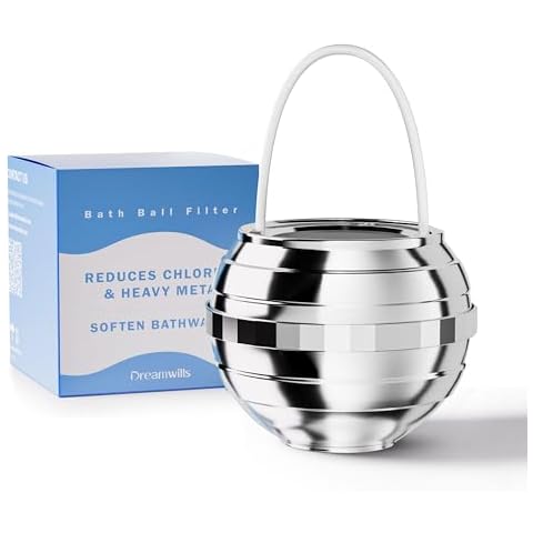 Bath Ball Filter for Bathtub Faucet-Certified Reduce 99% Chlorine, Hard Water Softener & Add Nourishing Minerals for Sensitive Skin, Body, Hair & Baby Care, Bathroom Shower Purifier, 2500Gal, Silver Cover