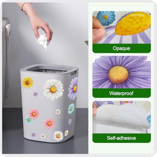 Mülleimer Blumen Aufkleber, 3 Blätter Mülltonnen Aufkleber Blumen Daisy Aufklebers für Mülltonnen Großer Wasserdichte für Müller, Kühlschrank, Wanddekoration