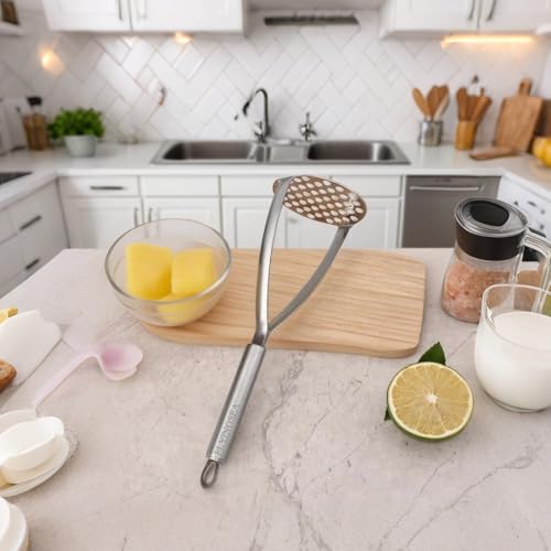 Foto von FLYINGSEA Kartoffelstampfer,Professioneller Kartoffelstampfer aus 18-8 Edelstahl – Gemüsestampfer,für Kartoffeln, Möhren & Gemüse,Ideal für Home-Cooking,Koch- und Küchenhelfer.Geschirrspülersicher.