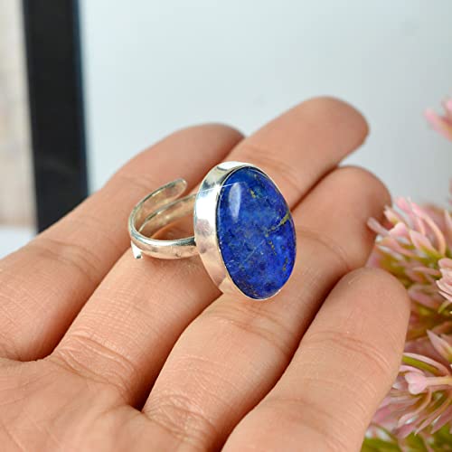 Image of Reiki Crystal Products Natural Certified Lapis Lazuli Ring, Lapis Lazuli Gemstone Ring, Adjustable, Halo, Blue