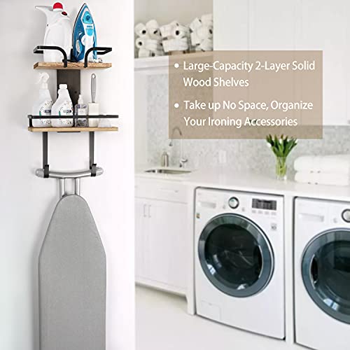 VINAEMO-Ironing-Board-Hanger-Wall-Mount-2-Layer-Iron-and-Ironing-Board-Holder-Laundry-Room-Shelves-Solid-Wood-with-Removable-Hooks-Home-Organization-and-Storage