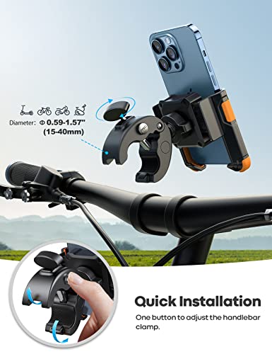 Image of Lamicall Motorcycle Bike Phone Mount, 1s Lock Bike Phone Holder | Camera Friendly Bicycle Phone Clip, Scooter Phone Holder Gifts for iPhone Pro Max, Galaxy S25 Ultra, 4.7-7 inch Phones, Orange