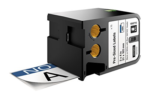 DYMO Industrial Pre-sized Safety Labels for DYMO XTL Label Makers, Black on White with Blue Header, 2"x4", 1 Roll (1868715)