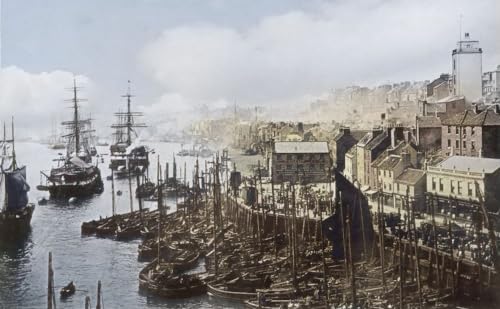 Postcard circa 1900 Victorian/Edwardian Social History. North Shields Fish Quay on river Tyne in 1890. Fishing boats people and work on the river; North Shields Tyne and Wear England Poster Print by John Short (21 x 12)