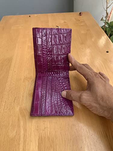 Genuine crocodile leather skin bifold wallet for men, alligator leather Men's wallet, outside green in side purple4