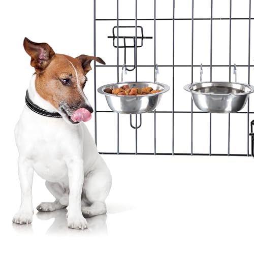 Petmaker Set di 2 Ciotole per Cani in Acciaio Inox, per Gabbia, Cuccia e Gabbia, da Appendere per Cibo e Acqua, 226,8 g ciascuna, Lavabili in lavastoviglie