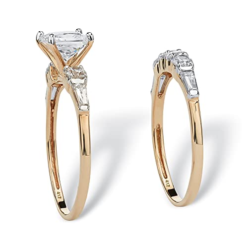 10K Yellow Gold Princess Cut Cubic Zirconia Bridal Ring Set2