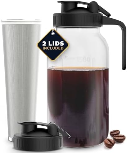 Cold Brew Coffee Maker - Iced Coffee - Cold Brew Maker - Iced Tea Machines - Iced Coffee Maker - Cold Brew Mason Jar - Ice Coffee - Cold Brewer Coffee Maker - Cold Brew Pitcher (64 oz, Black)