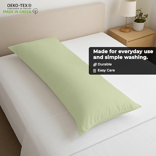Image of ROYALE LINENS Body Pillow Cover - Double Brushed 1800 Microfiber - 20 inchx54 inch with Hidden Zipper Closure - Wrinkle & Fade Resistant - Super Soft Body Pillowcase 2 Pack (Sage, Pack of 2)