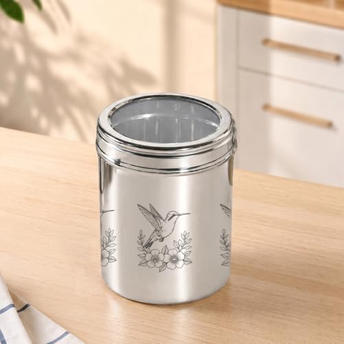 Image of Nestasia Stainless Steel Jars with Lid Set of 4 (1.25L Each) - Airtight & Rust-Resistant Container for Kitchen Storage | Top Window Dabba with Etched Bird Design - Ideal for Snacks, Cookies & Pulses