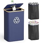 SpaceAid Recycling Bin for Kitchen 26 Gallon, 100L Recycle Bin with Lid and 2 Reusable Inner Bags, for Bottle Can Glass Plastic Stickers, Blue