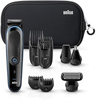 Braun Hair Clippers for Men, 9-in-1 Beard, Ear & Nose Trimmer, Body Grooming Kit, Cordless & Rechargeable with Gillette ProGlide Razor, Black/Blue, 9 Piece Set