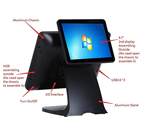 Assur Pos System, Pos Cashier Register, Cash Register Machine With Touch Screen 15” & Custom Screen 9.7”, Cpu J6412, 4Gb Ram, 64G Ssd, Windows Pro. 10, Wifi Module For Retail, Restaurant, Store, Club #TOP3