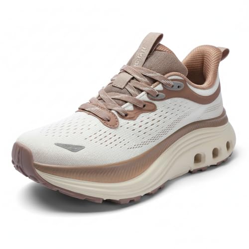 JOGTAIL Womens Walking Orthopedic Shoes Cushioning Trail Running Tennis Shoe for Plantar Fasciitis Non-Slip Workout Gym Sports Athletic Breathable Platform Sneakers Beige/Khaki Size 8.5