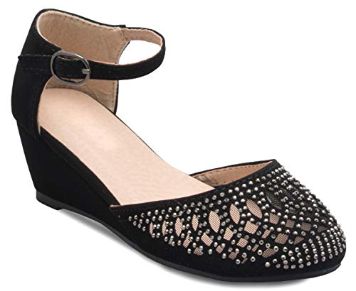 Image of Olivia K Girls Glitter and Rhinestone Open Toe Wedge Heel (Toddler /Little Girl)