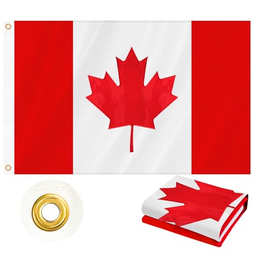 Kanada-Flagge, 90 x 150 cm, doppelseitig, strapazierfähig, 210D-Oxford-Gewebe, besticktes Ahornblatt und 4 Reihen genähte Fliegenenden mit 2 Messingösen, CA Nationalflagge für Wand, Innenbereich,
