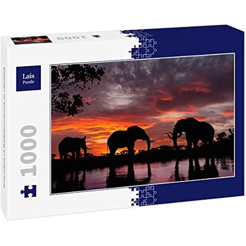 Lais Jigsaw Puzzle Elephants in the sunset at a river 1000 Pieces Cover