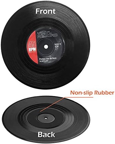 Personalised Record Coasters, 6 Pcs Black Retro Vinyl CD Coaster for Drink, Quirky Home Decorative Accessories for Home Pub Mat, Bar Mats for Beer Coffee Tea, Gifts for Music Lovers