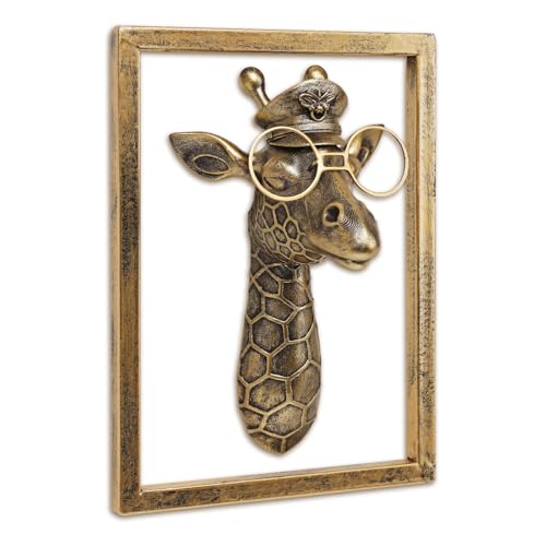 JJALIGHTS Animal Heads Wall Decor Resin Animals Sculptures Head Wall Hanging Decoration Imitation Copper vintage Wall Sculpture for Living Room Bedroom Office(Giraffe,Includes Metal Frame)