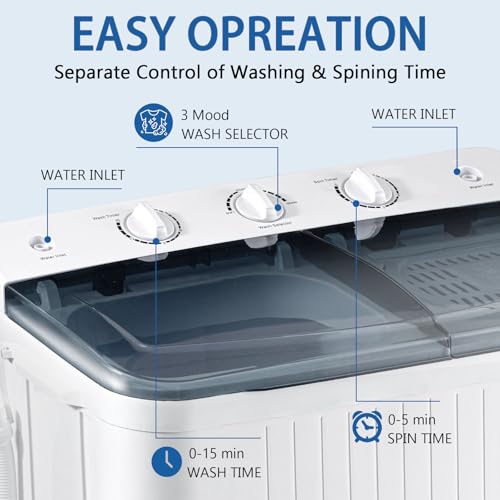 Image of DOGHLY Portable Washer and Dryer Combo Set, 1.8 Cu.Ft Portable Clothes Dryers,32lbs Twin Tub Washing Machine, Compact Washer and Dryer for Apartment, RV, Dorm