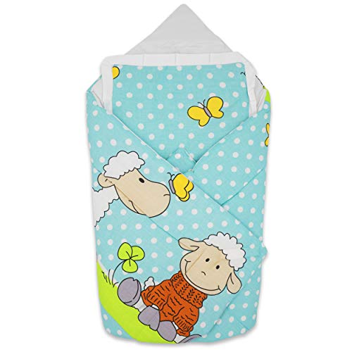 Blueberry Shop manta de algodón para bebés con almohada, Saco de dormir para bebés recién nacidos, Baby Shower, 78 x 78 cm, Azul Crema