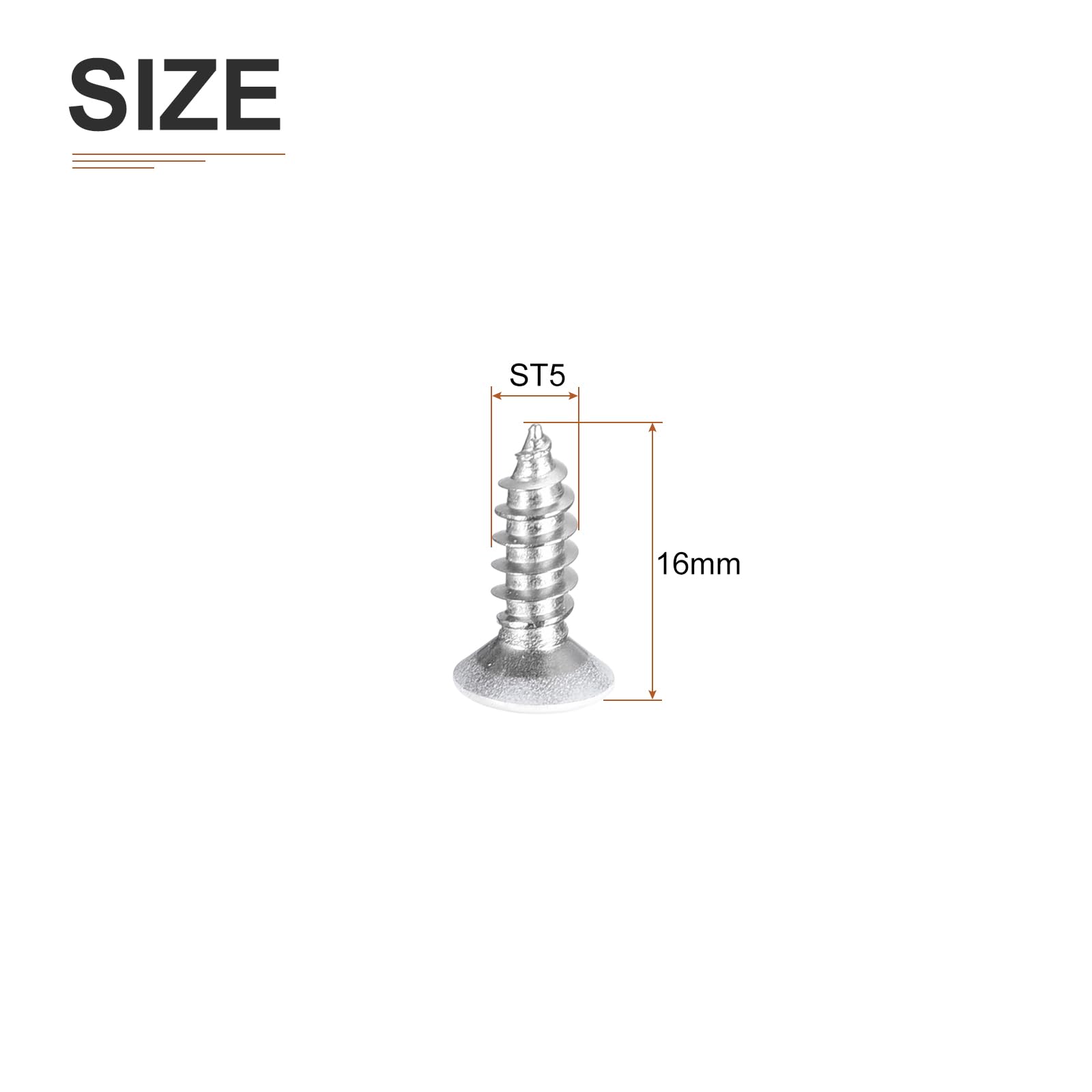 DTGN 100Pcs ST5x16mm Flat Head Wood Screws, 304 Stainless Steel White Phillips Self Tapping Screws - Image 2