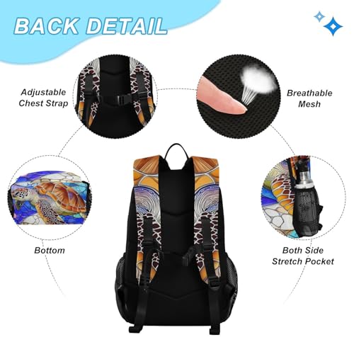 Travel Backpack Lunch Bag Set for Hiking Picnic, Backpacks with Insulated Lunch Box Stained Glass Turtle Print3