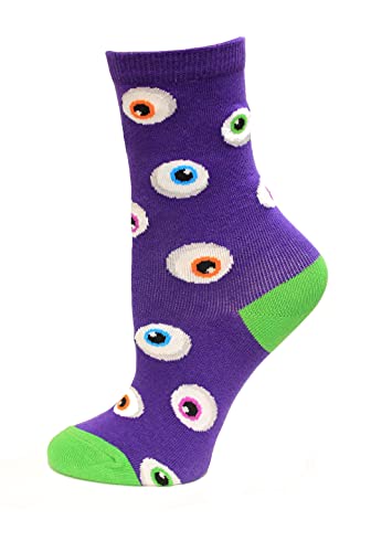 Hot Sox Kid s Halloween Eyeballs Crew Socks 1 Pair, Purple, Kid s Shoe Size: 13-3