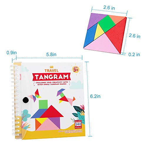 Vanmor Travel Tangram Puzzle - 3 Sets Of Magnetic Tangram With 240 Solution - Montessori Shape Pattern Blocks Jigsaw Road Trip Games Iq Book Educational Toy Brain Teaser Gift For Kids Adults Challenge #TOP6