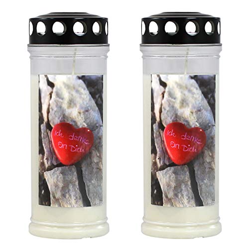 Ebersbacher Kerzenfabrik GmbH Gedenkkerzen Grablicht mit Motiv Stein/Herz 2 Stück ca. (Ø x H) 75 x 210 mm