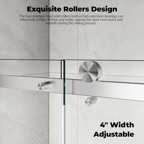 Image of Frameless Shower Doors 44-48 inch W x 76 inch H, Sliding Door, 5 /16 inch (8mm) Clear Tempered Glass, Space-Saving Design for Modern Bathrooms