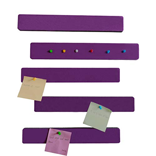 Felt Bulletin Board Cork Board Bar Strip Self-Adhesive Pin Board Bar with Push Pin for Home Office Classroom Display Message Frame-Less Cork Board Tiles for Wall Decor (Purple)