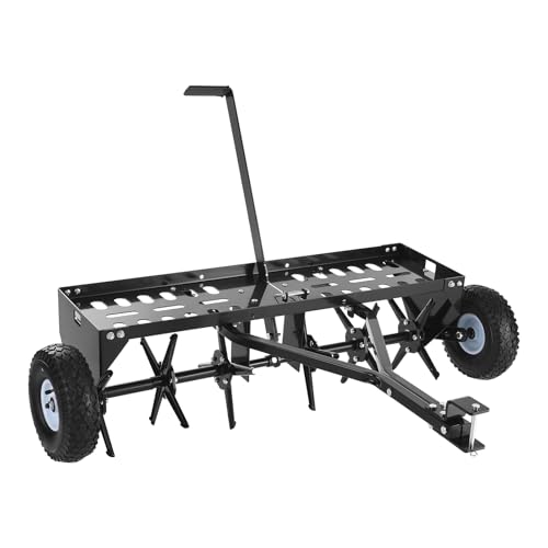 VEVOR Tow Behind Plug Aerator, 40 in Lawn Core Aerator Tool Universal Hitch, 120lbs Weight Capacity, Heavy Duty & Rust-Resistant, Pull Behind Spike Aerators with Tray for Farmland & Garden Tractors
