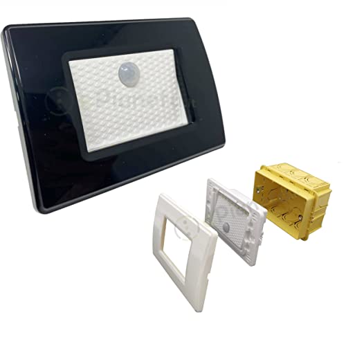 Segnapasso led con sensore di movimento per scatola 503 da incasso a parete luce notturna con placca Nero Luce Naturale (001NN)