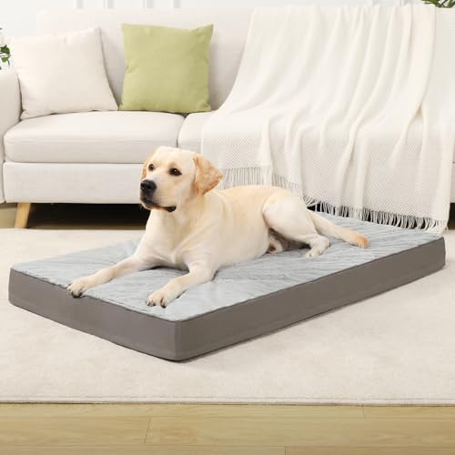 Image of KSIIA Orthopedic Dog Bed for Extra Large Dogs with Waterproof, Grey, 53x36 | Deluxe Soft Plush Dog Crate Bed, Washable Pet Mat with Removable Cover & Egg Crate Foam for Extra Large Dogs Sleeping