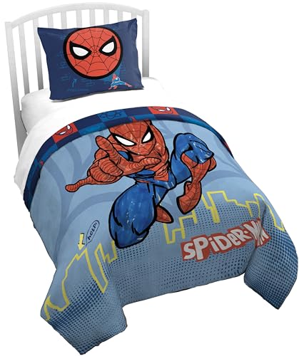 Jay Franco Duvet Cover Set – 2 Piece Comforter Cover and Sham Set, Super Soft Cozy Kids Bedding (Insert Not Included) Blue - Spiderman, Twin
