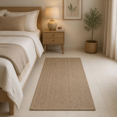 Image of Handmade Cotton Braided 1.5x3 feet Runner Rug - Washable, Low Pile Reversible Floor Mat for Bedroom, Kitchen, Entryway & Living Room - Eco-Friendly Woven Carpet - (Beige Mix, Rect)
