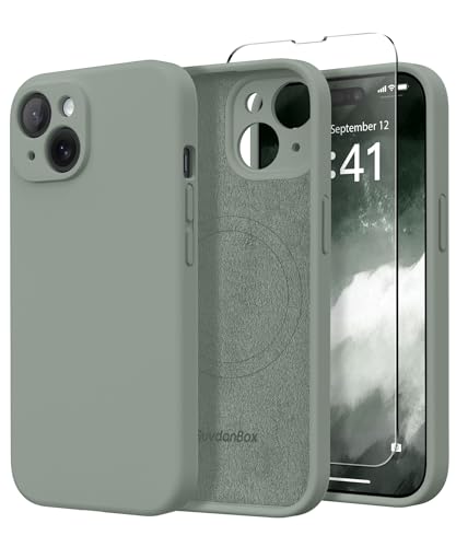 Image of Magnetic for iPhone 15 Plus Case, Compatible with MagSafe, [Full Camera Protection][Screen Protector] Silicone Shockproof Protective Phone Case for iPhone 15 Plus 6.7 inch, Calke Green