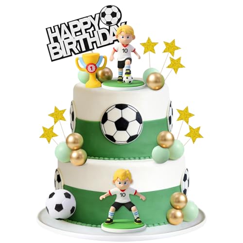 GUIZIYAO Decoration Gateau Foot, 25 Pcs Deco Gateau Foot, Décoration de Gâteau Football, Happy Birthday Decoration Gateau Anniversaire Garcon, pour Les...