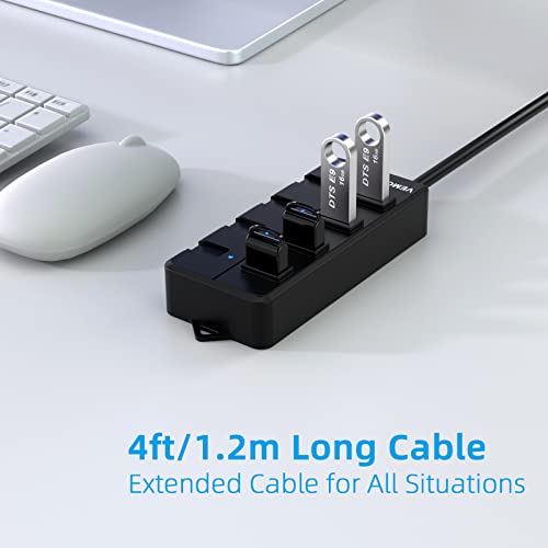 USB Hub mit Netzteil,VEMONT 4 Ports USB 3.0 Hub USB Verteiler Aktiv Adapter und Einzelne EIN/Aus-Schalter 1,2m langes Kabel mit 5V/3A Netzteil Adapter für PC/Laptops und Ultrabooks