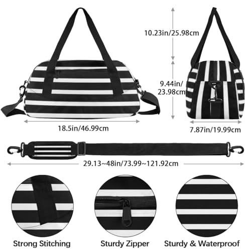 Black and White Stripe Kids Duffle Bag Boys Girls Small Sport Dance Gym Bag for Overnight Travel Weekender Carry On4