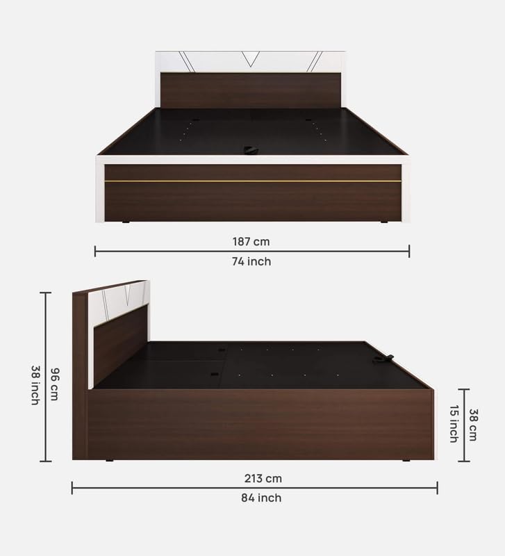 Image of Mintwud Pepperfry Engineered Wood King Size Bed with Hydraulic Storage | Wooden Double Bed Cot Palang Furniture with Headboard for Home Bedroom Living Room and Hotel (Dark Elm Finish)