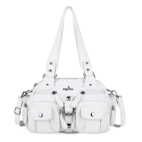 Angel Kiss Hobo Bolsas transversais femininas bolsa de ombro multibolsos bolsas Hobo macias bolsas de couro com alça removível, 3 - Branco