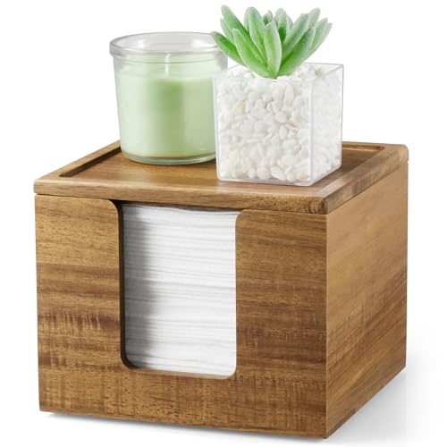 Disposable Face Towel Holder Box - Acacia Wood Facial Container Compatible with Clean XL - Towel Storage Makeup Organizer for Vanity Bathroom Organization (Excluding Facial Towels)