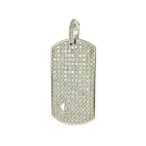 Traxnyc Authentic 10K White Yellow Gold Genuine Real Round Diamonds Custom Made Dog Tag Charm Hip Hop Style Pendant (White)