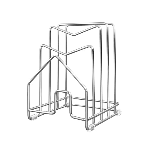 Chopping Board Rack Cutting Board Holder Inside Cabinet 304 Stainless Steel Pot Lid Organizer Under Cabinet Pot Cover Cookie Sheet Bakeware Serving Tray Cooling Rack Stand Kitchen Countertop Silver