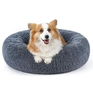 rabbitgoo Calming Dog Bed for Small Medium Dog, 30 inches Pet Bed Machine Washable, Non-Slip Round Fluffy Plush Faux Fur Large Cat Bed, Soft Donut Cuddler Cushion for Small Dog, Dark Grey
